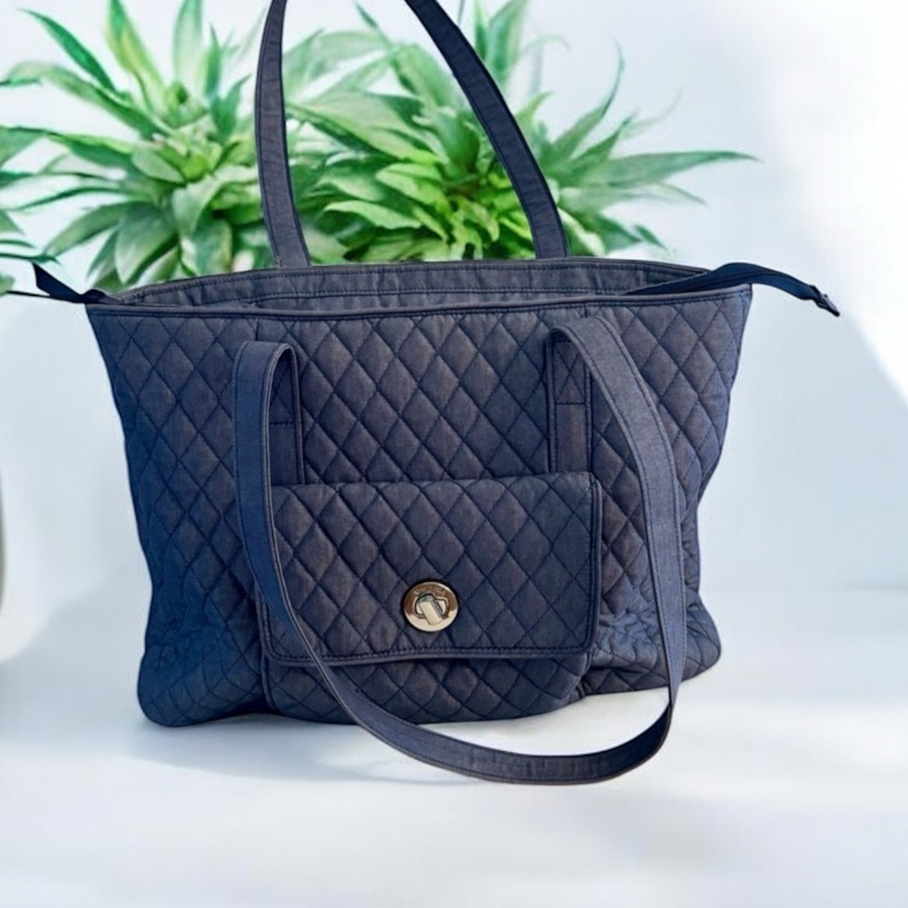 Vera Bradley Blue Quilted Shoulder Bag with Sturdy Handles 14x12